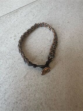 Fossil Silver Tone Braided Chain Bracelet with Button Clasp
